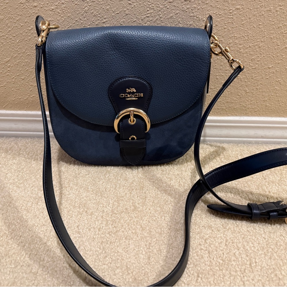 Coach Blue/Grey Crossbody Saddle Bag, Suede